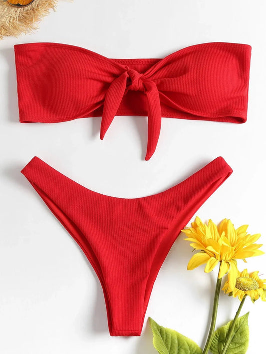 2024 New Bikini Bottoms Women's Swimsuit Low Waisted Bottom Solid Red - Bikinis.ca