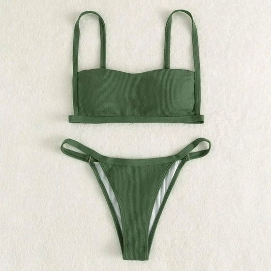 2Pcs/Set Women Bikini Set Solid Color Backless Spaghetti Strap Bikini - Bikinis.ca